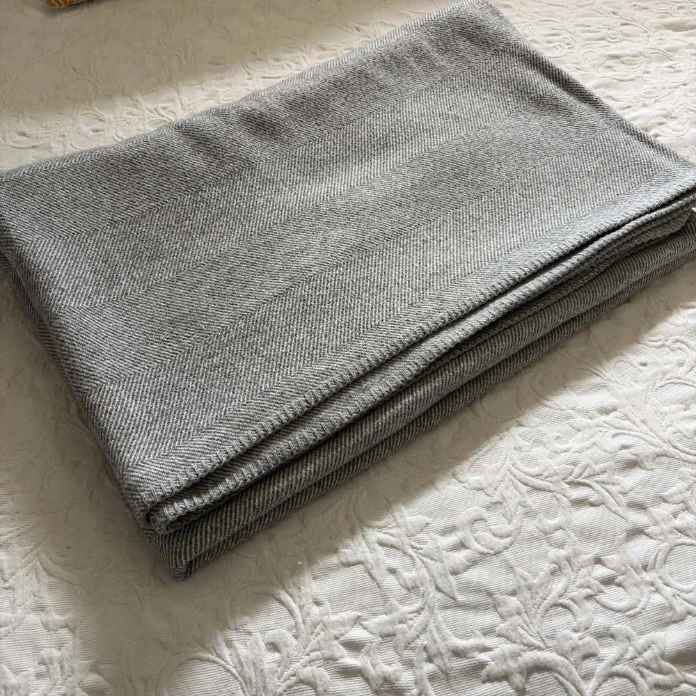 Roca Home Blanket 66x90 Gray Herringbone Cotton Blend Made Portugal Newplaid